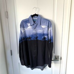 Wrangler Western Wear Men’s MEDIUM Cowboy Storm Pearl Snap Button Down Shirt